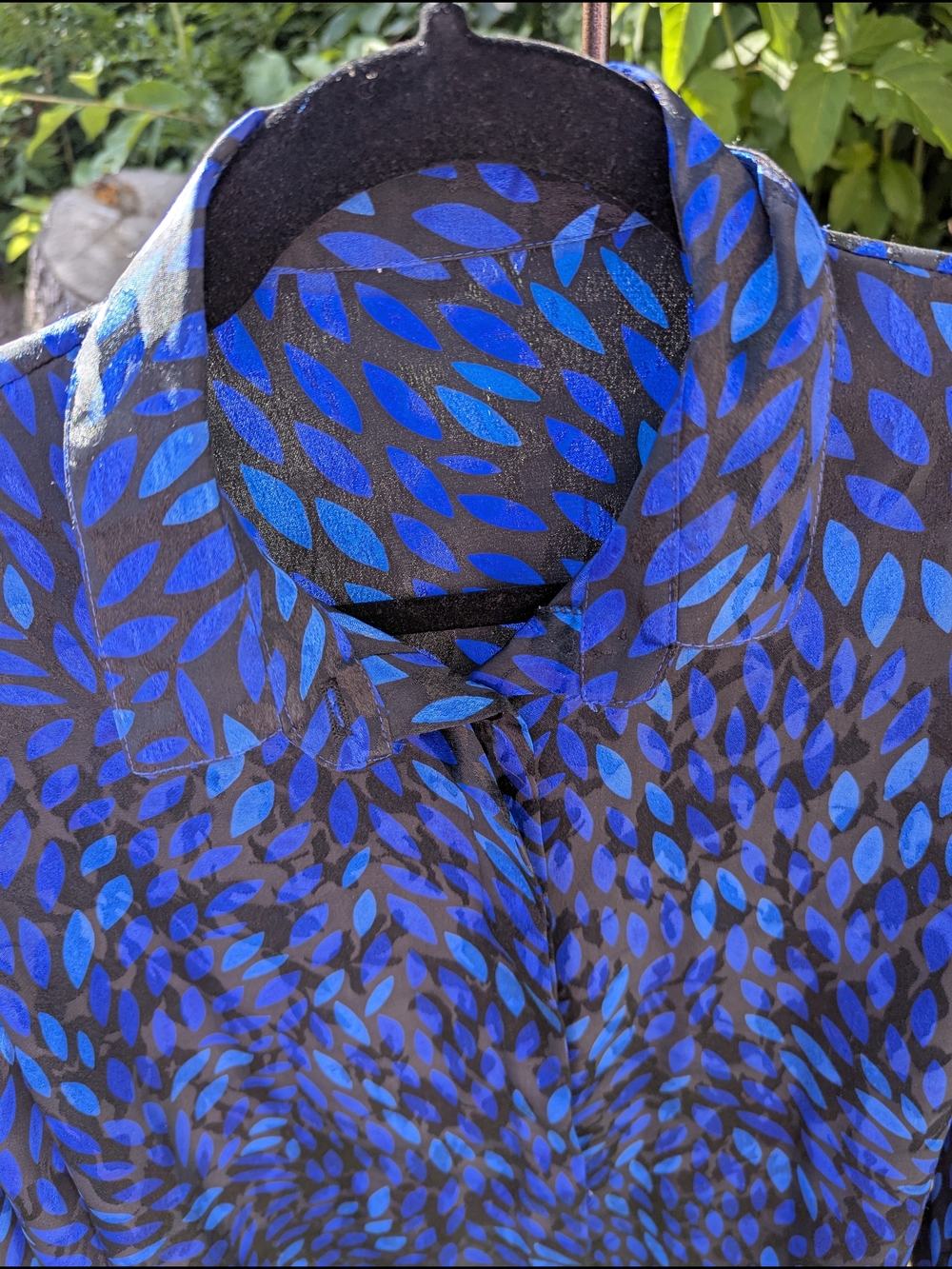 Vintage Leaf Print Sheer Shimmer Blouse 80s 90s Dark Academia Cottagecore Top - Picture 6 of 12